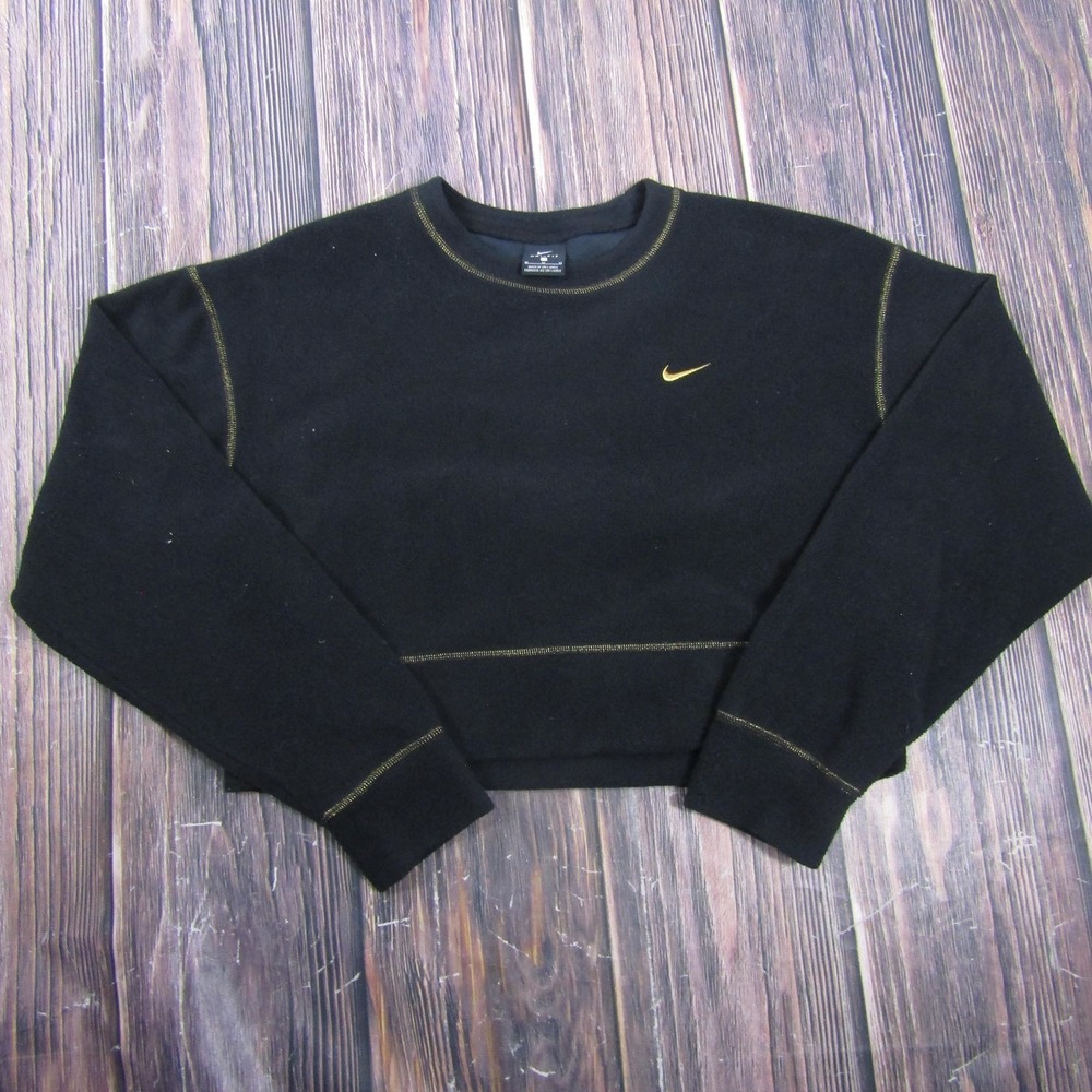 Nike Sweatshirt Womens Medium Black Dri Fit Cropped Fleece Pullover Swoosh‎